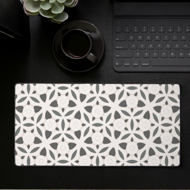 Mat De Bureau De Jeux Géométriques Abstrait Noir E (Large desk mat with black and white abstract geometric pattern, full desk mouse pad)