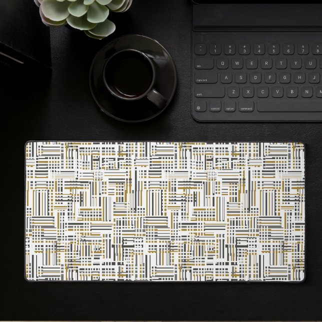 Mat De Bureau De Jeux Géométriques Abstrait Noir E (Large desk mat with black and white abstract geometric pattern, full desk mouse pad)