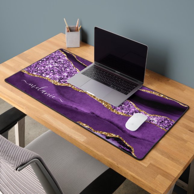 Mat de bureau de Parties scintillant en or violet  (Bureau 2)