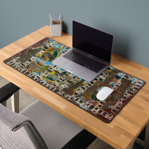 Mat de bureau en marron gris bleu & vert