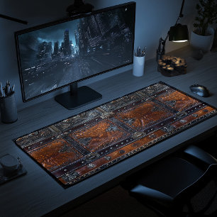 Mat de bureau médiéval en cuir et fer rustique