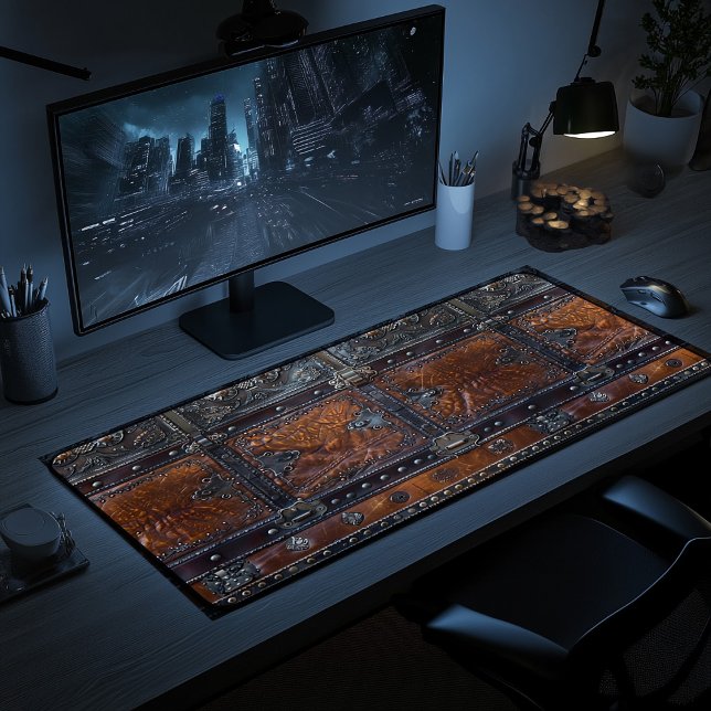 Mat de bureau médiéval en cuir et fer rustique (Créateur téléchargé)