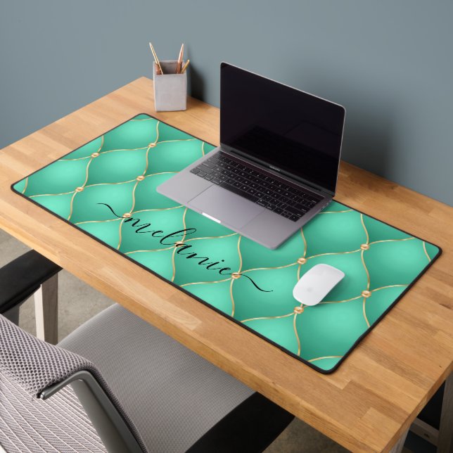Mat de bureau Turquoise Gold Gemstone avec nom per (Bureau 2)