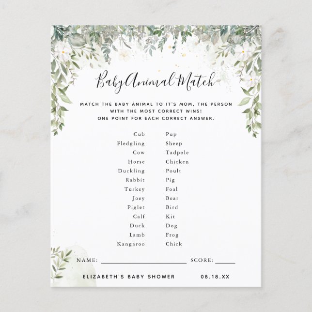 Match animal bébé | Jeu Baby shower (Devant)