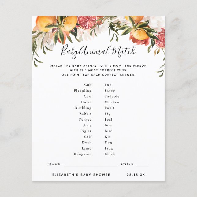 Match animal bébé | Jeu Baby shower (Devant)
