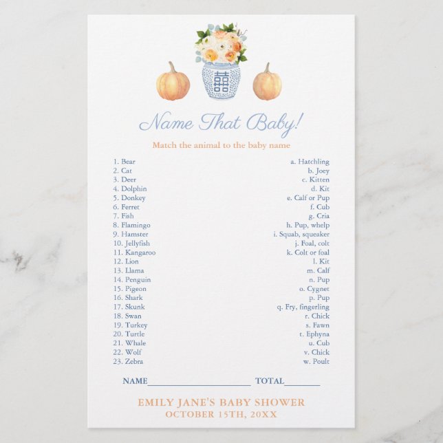 Match Baby Animal Avec Maman Classy Shower Game Ca (Devant)