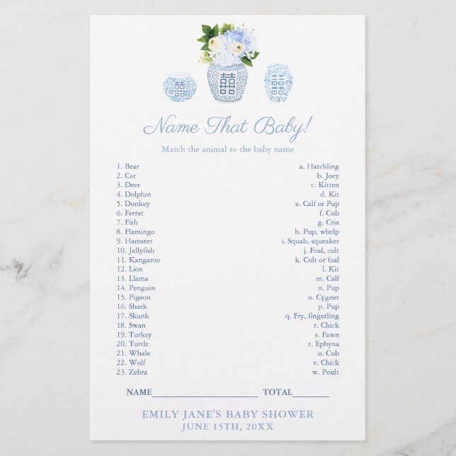 Match Baby Animal Avec Maman Classy Shower Game Ca (Devant)