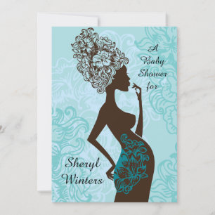 Maternité Silhouette Baby shower bleu Invitation