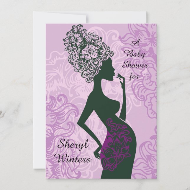 Maternité Silhouette Baby shower rose Invitation (Devant)