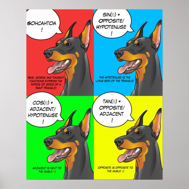 Math Chien Coloré Trigonométrie Doberman Poster (Devant)