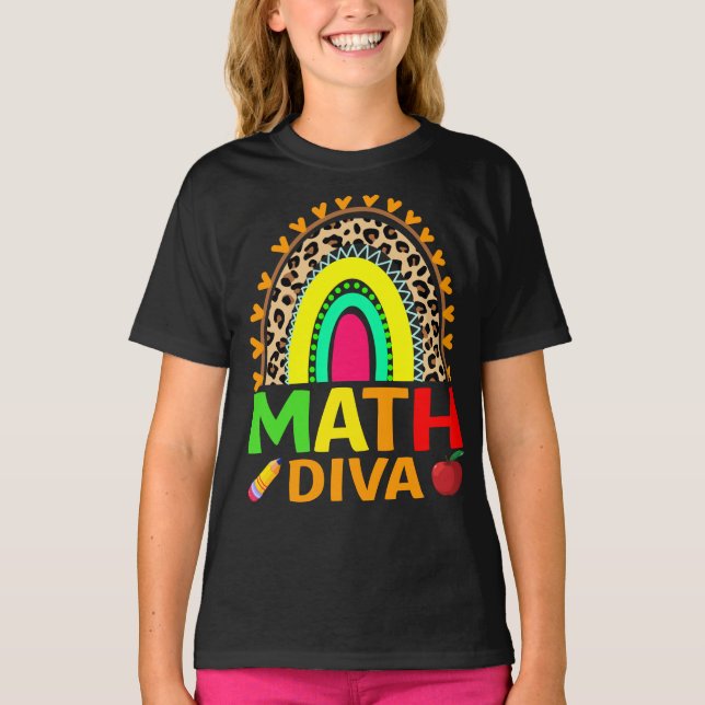Math Diva Rainbow Leopard Retour À L'École T-shirt (Devant)