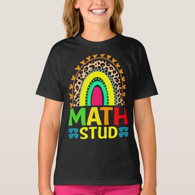 Math Stud Rainbow Leopard Retour À L'École T-shirt (Devant)