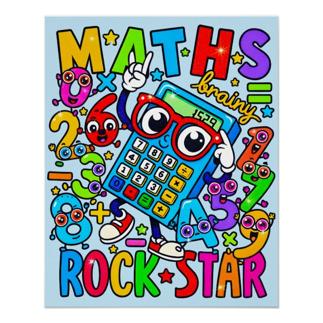 Maths Rock Star Poster for Kids UK Classroom (Devant)