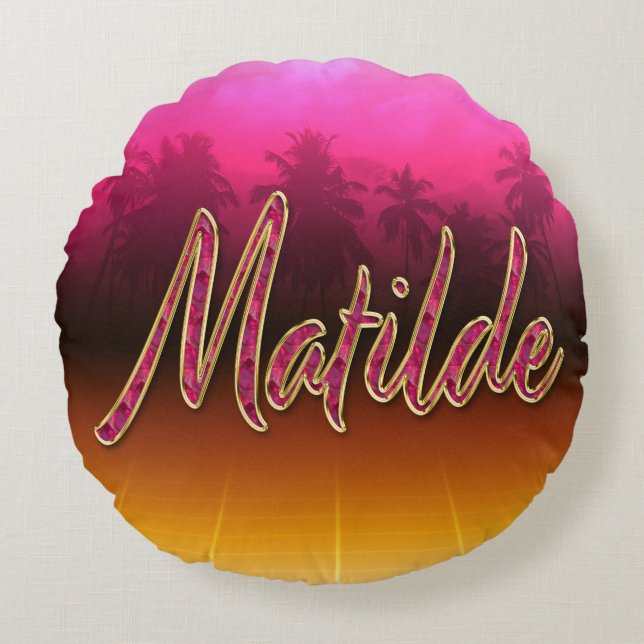 Matilde prénom nom coussin rose doré (Devant)