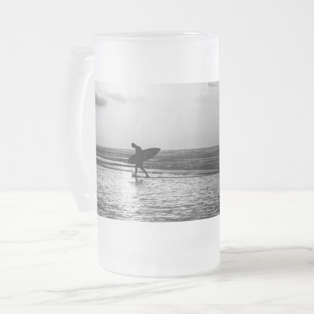 Matin Surfer Grayscale Verre Frosted Beer Mug (Devant gauche)