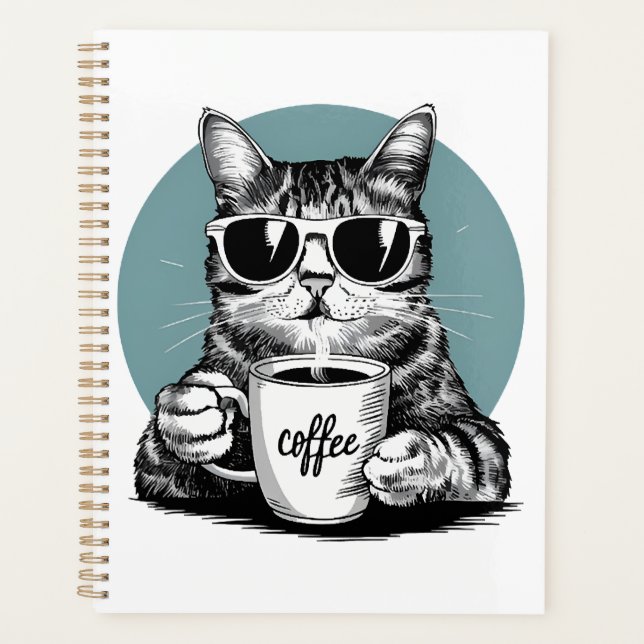 Matins de chat cool - Café, Lunettes & Attitude (Devant)