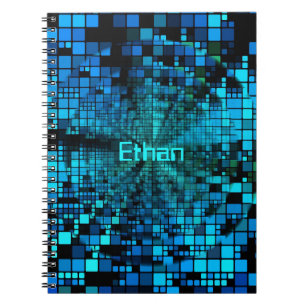 Matrice Pixels Bleus   Carnet Spiral Personnalisé