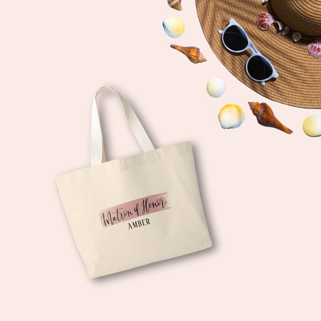 Matron D'Honneur Élégant Sac fourre-tout Script (Matron of Honor Tote Bag | Custom Bridal Party Gift with Name | Beach-ready Wedding Weekend Tote)
