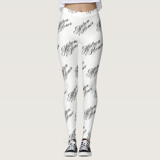 Matron d'honneur Leggings - Noir sur Blanc (Devant)