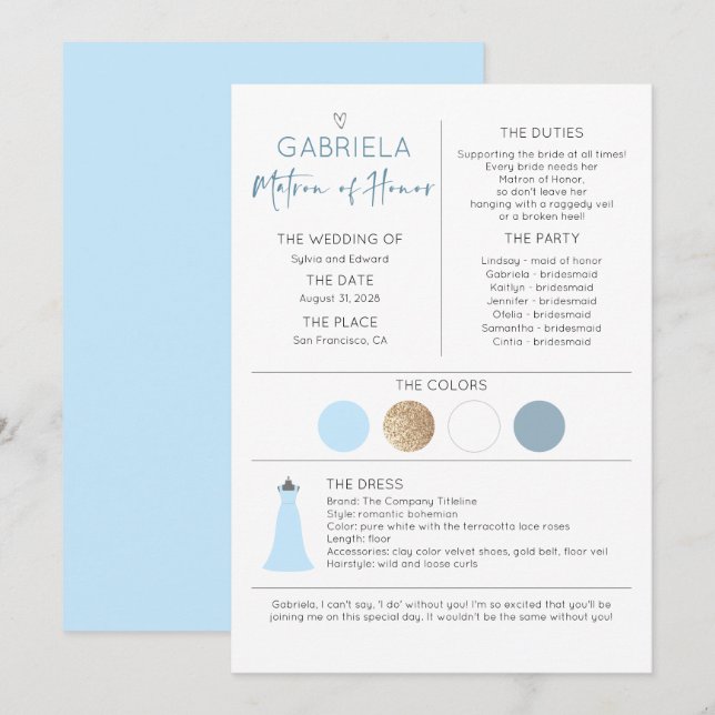 Matron d'honneur Proposition et information (Devant / Derrière)