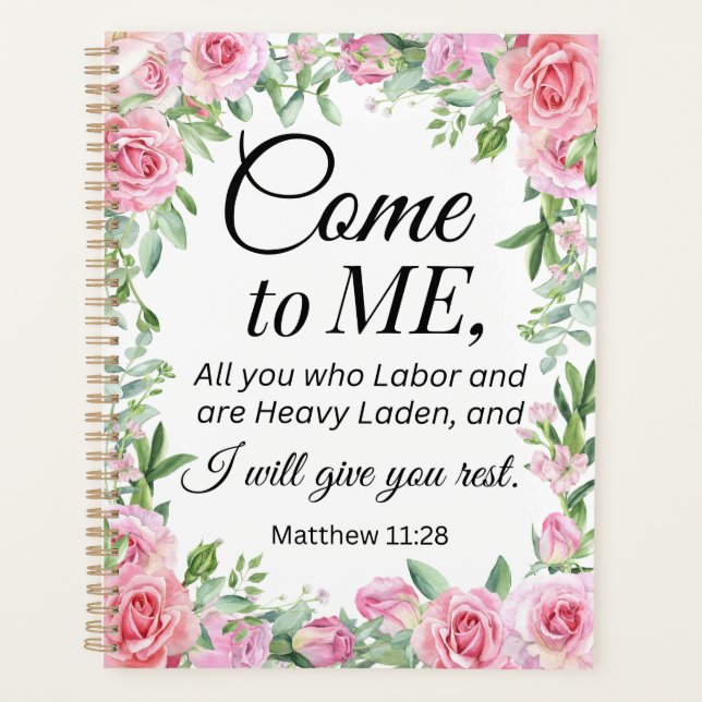 Matthieu 11:28 Motivational Bible Verse Floral Ros (Devant)