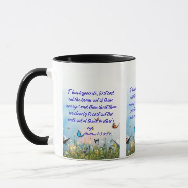 Matthieu 7:5 KJV Bible Verse Pic Mug Deux Tons (Gauche)