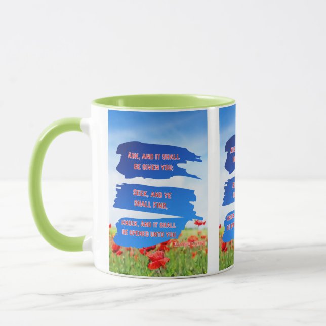 Matthieu 7:7 KJV Bible Verse Pic Mug à deux tons (Gauche)