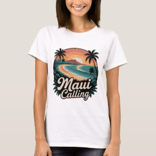 Maui Calling - Rétro Hawaiian Sunset Beach T-Shirt