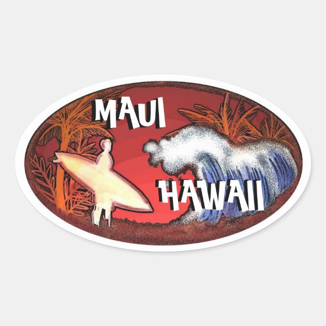 Maui Hawaii surfer blanc vagues art autocollants (Devant)