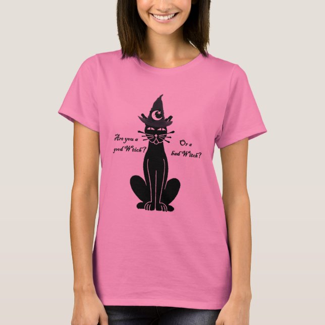 Mauvais T-shirt de chat noir de sorcière de bonne (Devant)