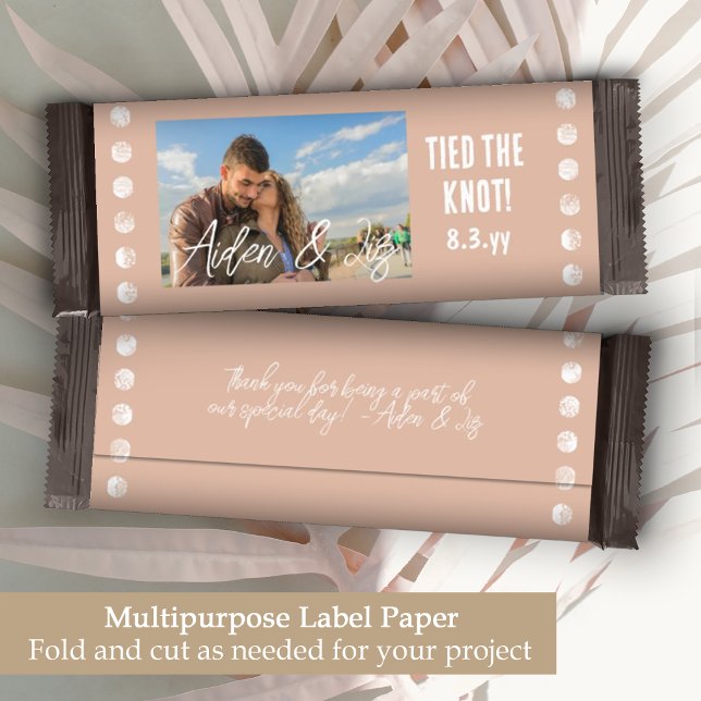Mauve Beige Mariage Photo Candy Bar Wrapper (clay dusty peach wedding candy chocolate bar wrapper label party favor personalized names photos)