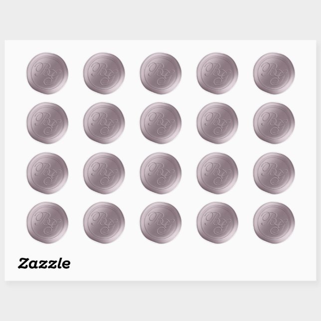 Mauve Calligraphie Monogramme Stickers de cire (Feuille)