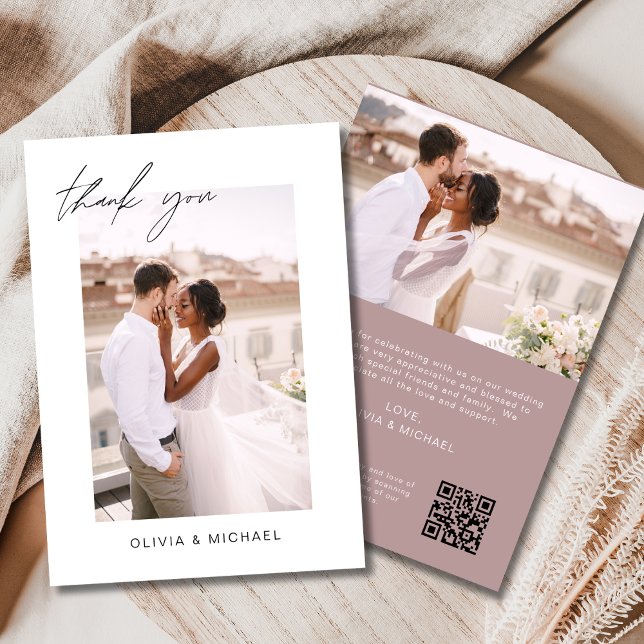 Mauve Code QR Mariage de Merci Carte photo (Créateur téléchargé)