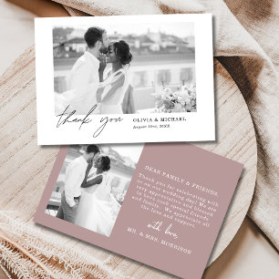 Mauve Dusty Pink Script Mariage de photo Merci