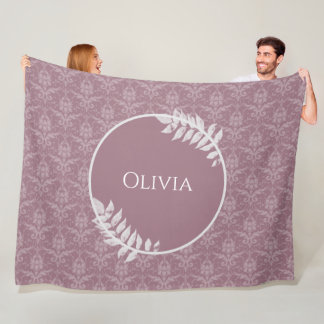 Mauve Elegant Damask Couverture en polaire personn