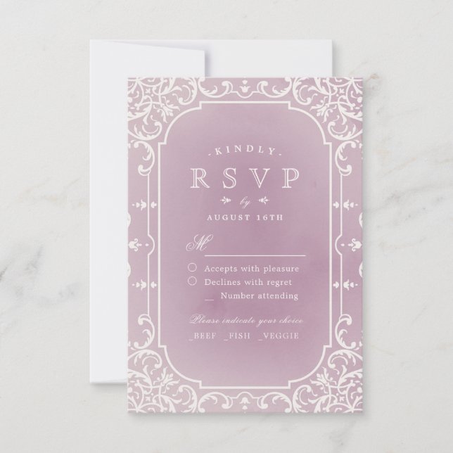 Mauve élégant mariage romantique vintage RSVP (Devant)