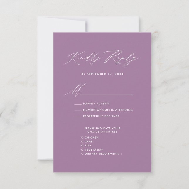 Mauve Élégant Script Minimaliste Mariage Chic RSVP (Devant)