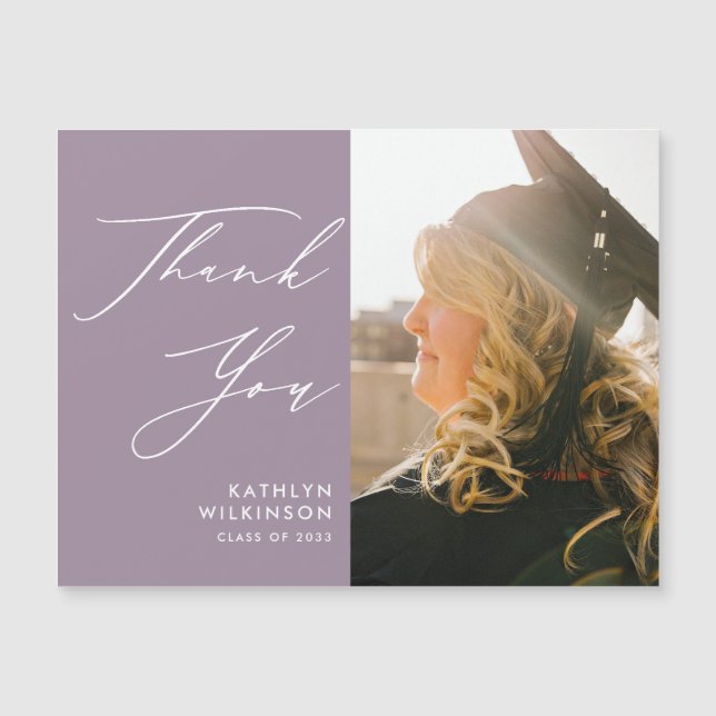 Mauve Élégant Script Simple Merci Graduation (Devant)