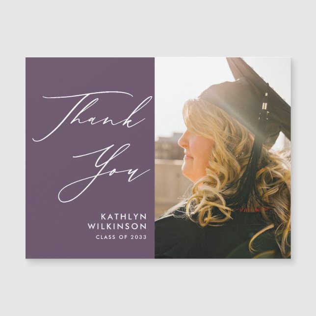 Mauve Élégant Script Simple Merci Graduation (Devant)