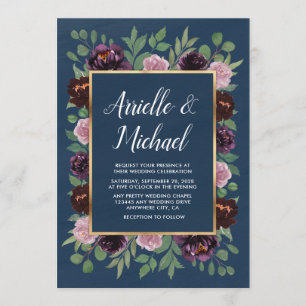 Mauve et Marine Blue Gold Plum Invitations de mari