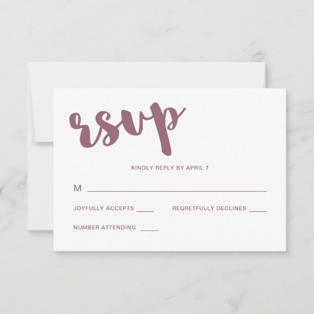 Mauve et White Typographie Mariage Rsvp Réponse (Devant)