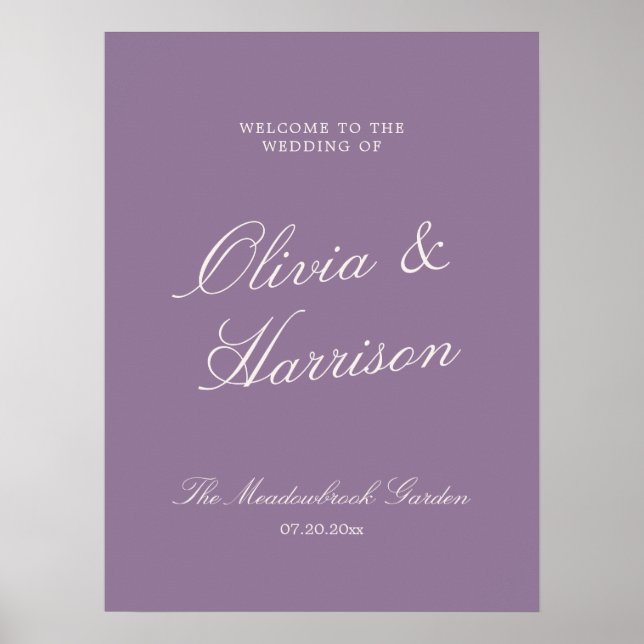 Mauve Garden Calligraphy Wedding Welcome Poster (Devant)