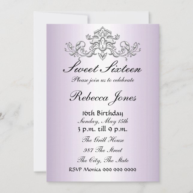 Mauve Invitation Sweet sixteen 16 (Devant)