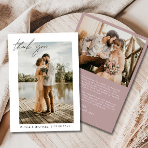 Mauve Mariage Carte de remerciements photo minimal
