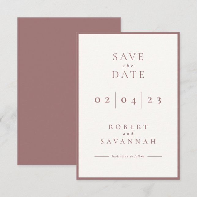 Mauve Minimaliste Enregistrer la carte Date (Devant / Derrière)