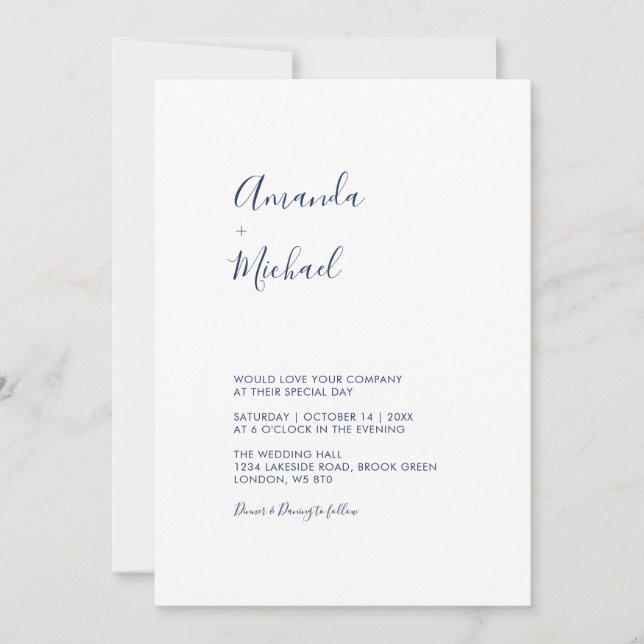 Mauve & Navy | Invitation de mariage simple et min (Devant)