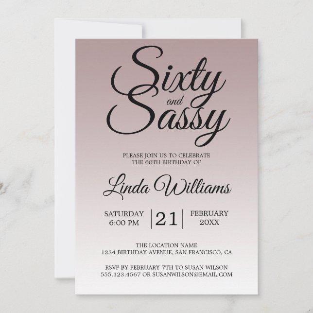 Mauve Ombre 60 et Sassy 60th Birthday Invitation (Devant)