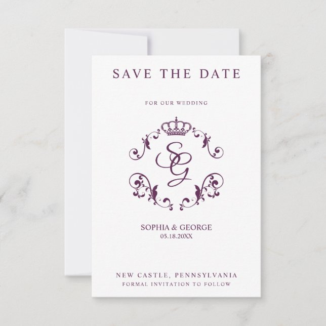 Mauve Ornamental Border with Crown & Initials (Devant)