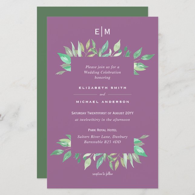 Mauve Pink Vert Floral Budget Mariage Inviter A9 (Devant / Derrière)