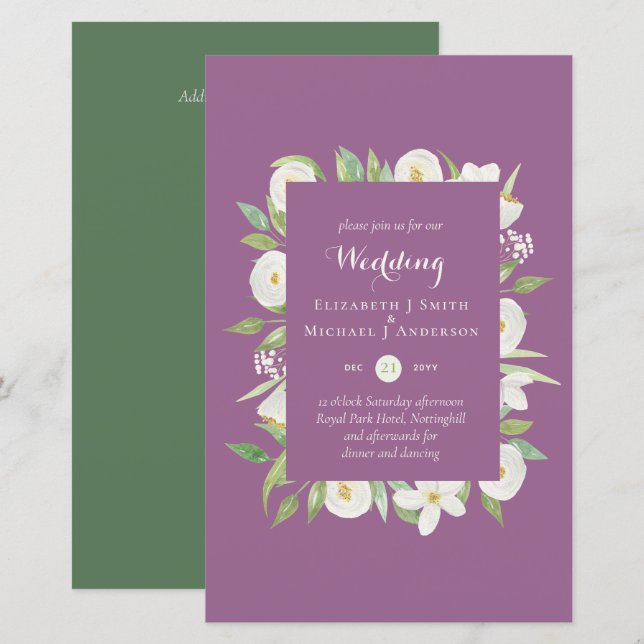Mauve Pink Vert Floral Budget Mariage Inviter A9 (Devant / Derrière)